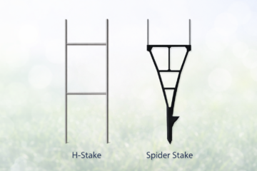 H-stake and spider stake side-by-side comparison for 4mm corrugated plastic yard signs
