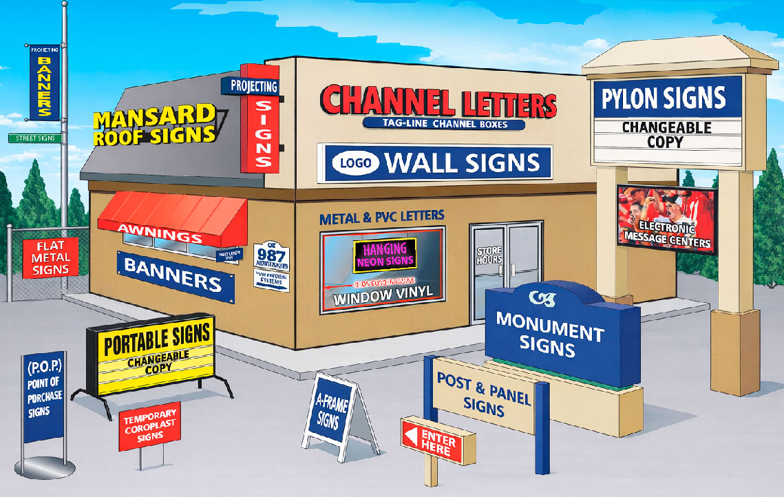 Info Graphic of All The Types of Commercial Signs We Sell