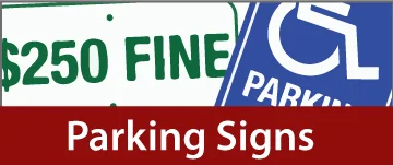 Metal Parking Lot Signs, Handicap Parking, Tow Zone, and Customizable Signs.